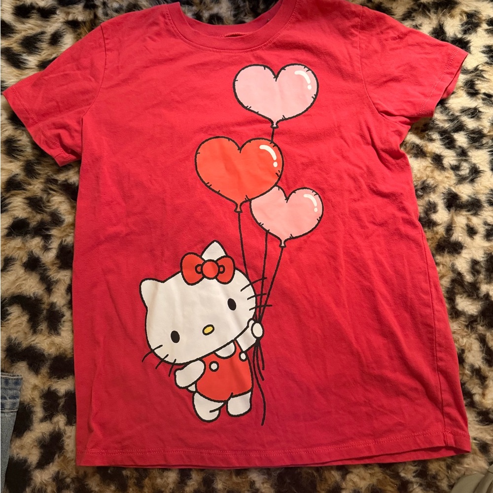 Sanrio Hello Kitty Red Tee with Pink and Red Heart Balloons